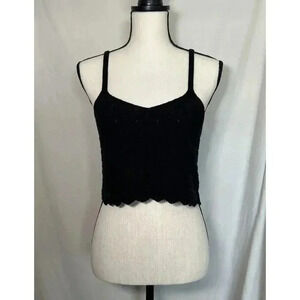 Black Knit Crop Top Scalloped Hem & Pattern Cotton Blend Willow & Wind Size Med